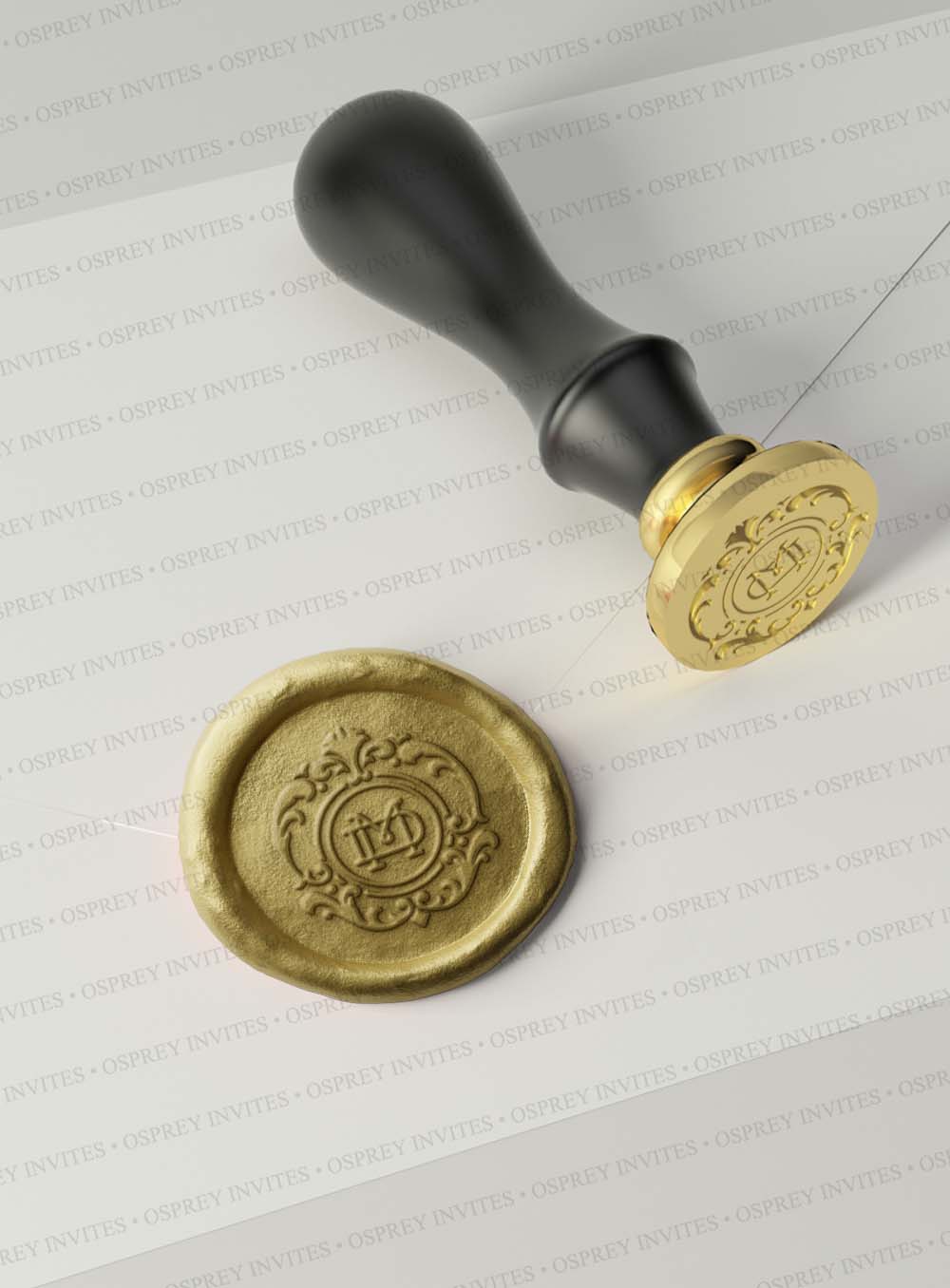 Self adhesive wax seals stickers in India which can be customied wedding monogram with couple's name, these are customised wax seal stickers to use in printed invitation design and wedding stationery suite.