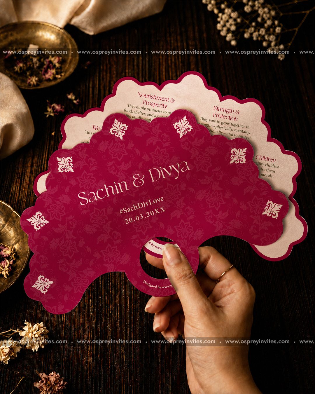 Burgundy and Beige | Ceremony Phera Fan | Personalised Indian Wedding Ritual Card
