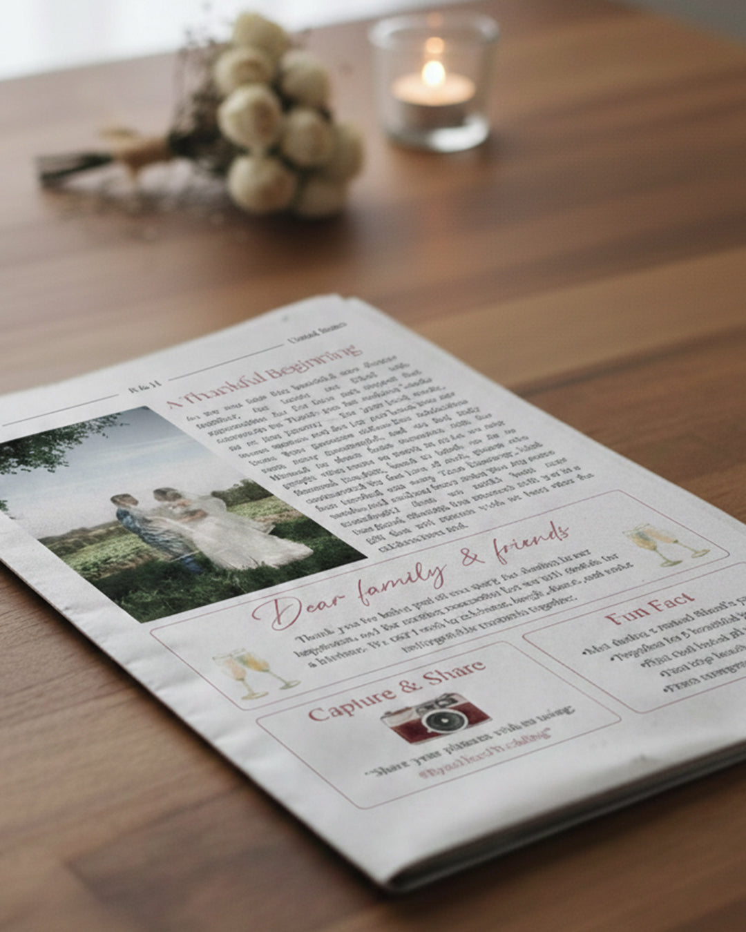 Marital Times feature magazine wedding invite spread with bold cover lines, illustrated portraits and styling