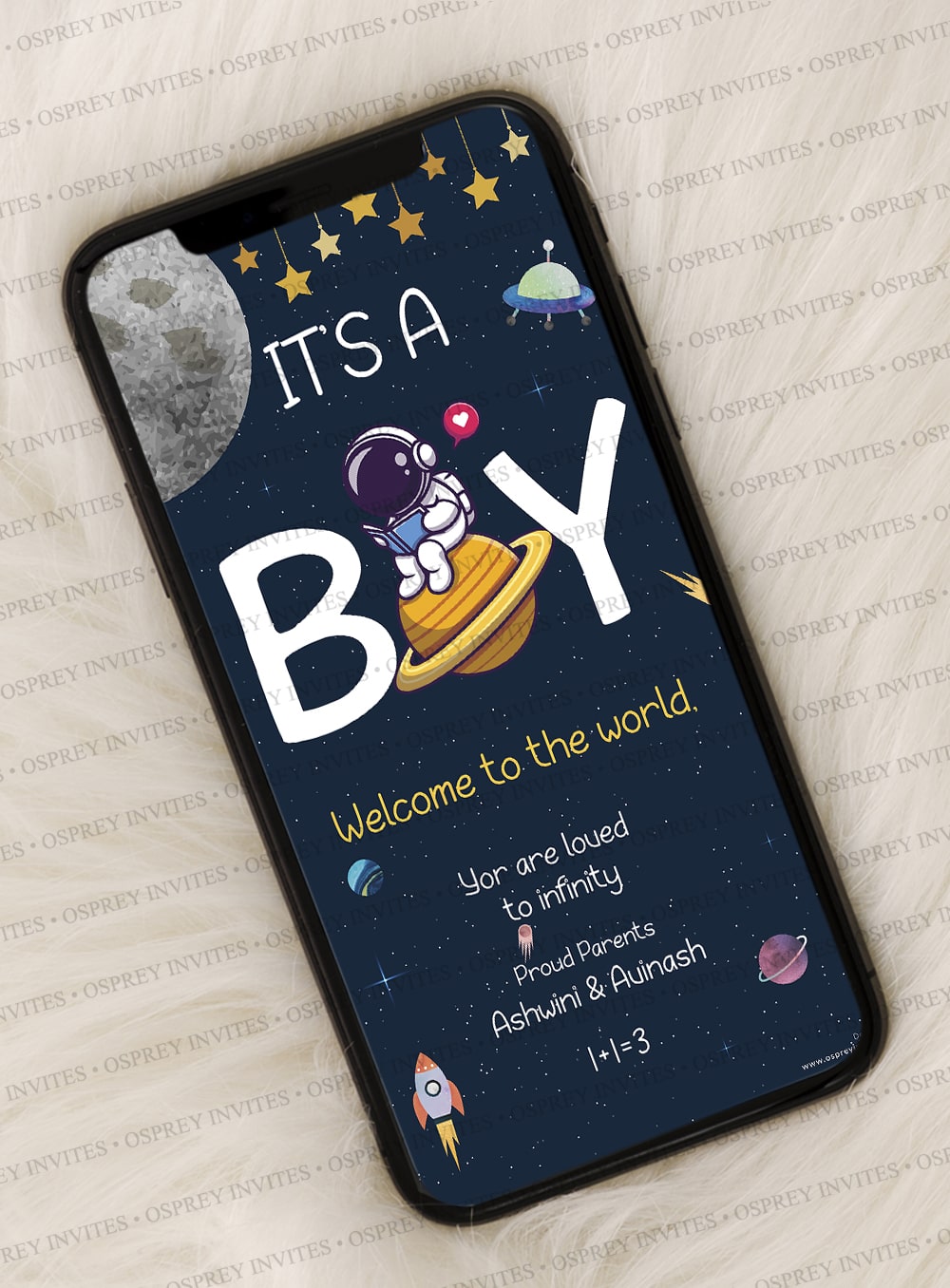 Astronaut themed Baby announcement 