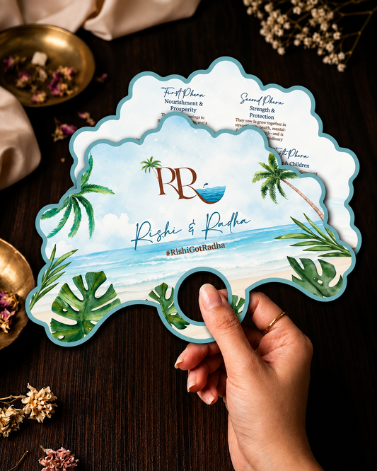 Coastal Escape | Ceremony Phera Fan | Personalised Indian Wedding Ritual Card