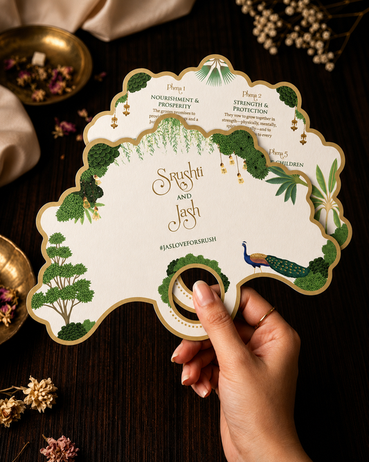 Pichwai Garden | Ceremony Phera Fan | Personalised Indian Wedding Ritual Card