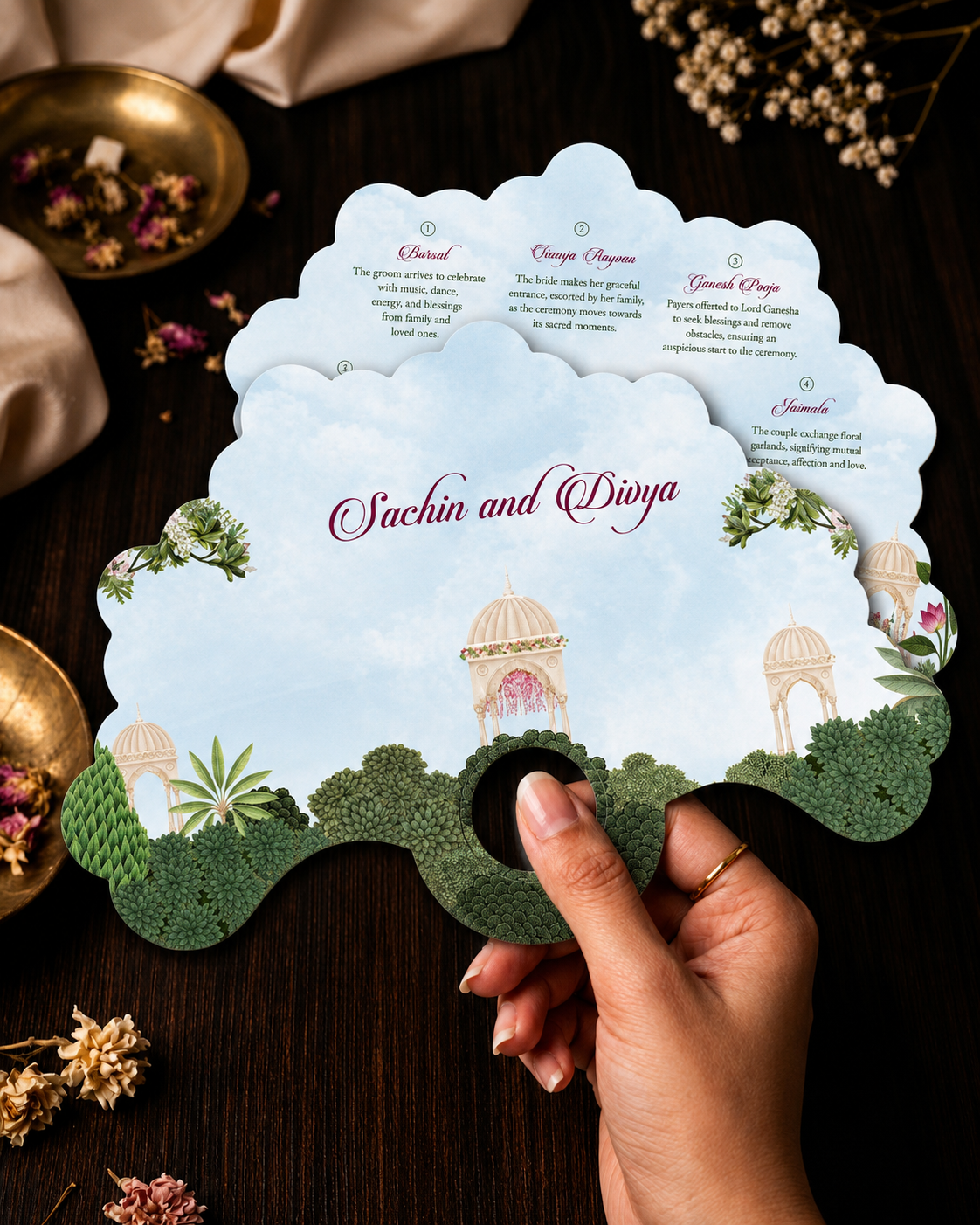 Mughal Heritage | Ceremony Phera Fan | Personalised Indian Wedding Ritual Card
