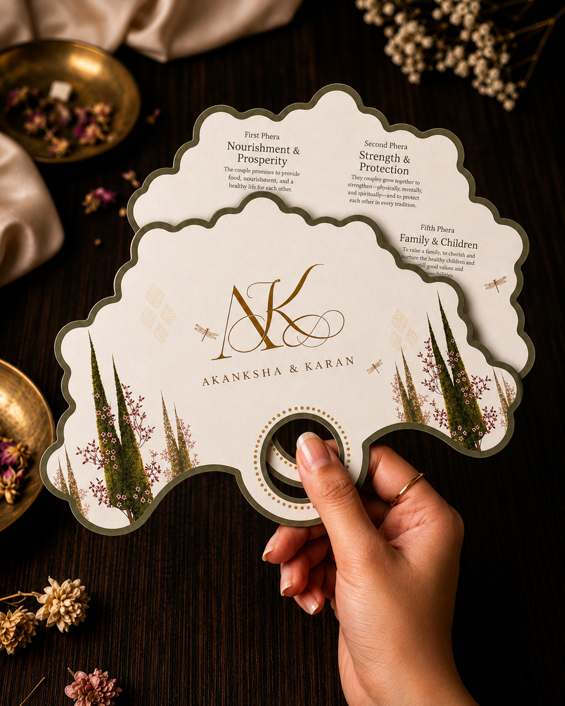 Quiet Luxury | Ceremony Phera Fan | Personalised Indian Wedding Ritual Card