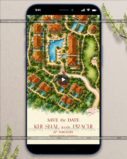Watercolor Resort Map – Illustrated Destination Wedding Save the Date