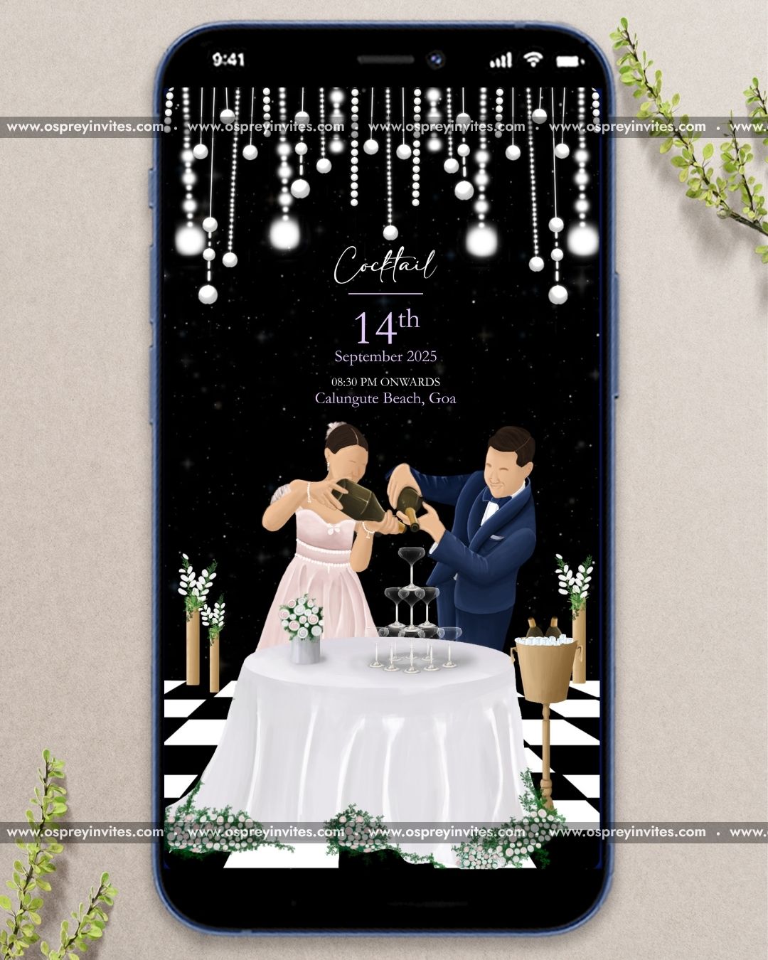 Christian wedding PDF invite page featuring illustrated garden florals, neutral palette and refined ceremony layout