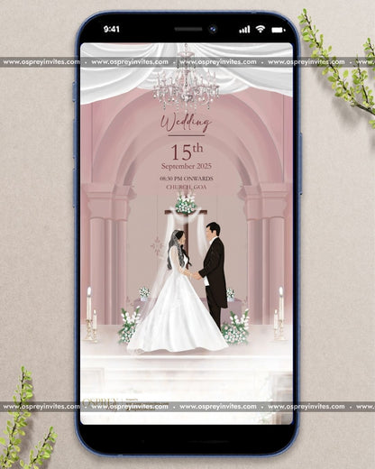 Christian garden themed wedding PDF invite spread with personalised ceremony details and soft romantic styling