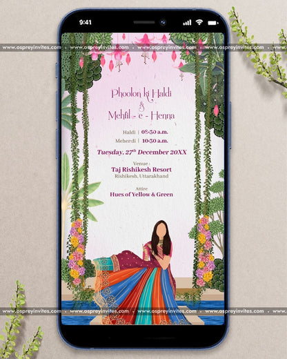 Modern luxury Indian wedding PDF stationery spread with rich palette, gold flourishes and ceremony detail