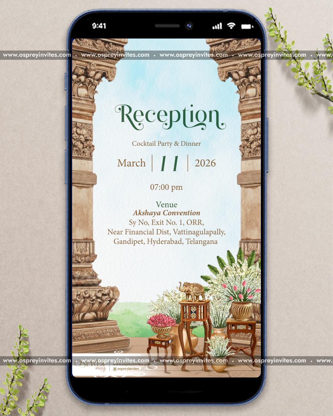 South Indian temple wedding PDF stationery page featuring banana leaves, gopuram art and ceremony schedule