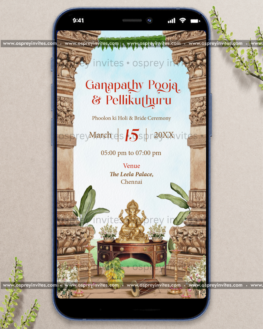 South Indian Temple Wedding Invitation – Illustrated