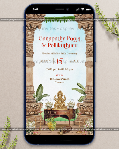 South Indian Temple Wedding Invitation – Illustrated