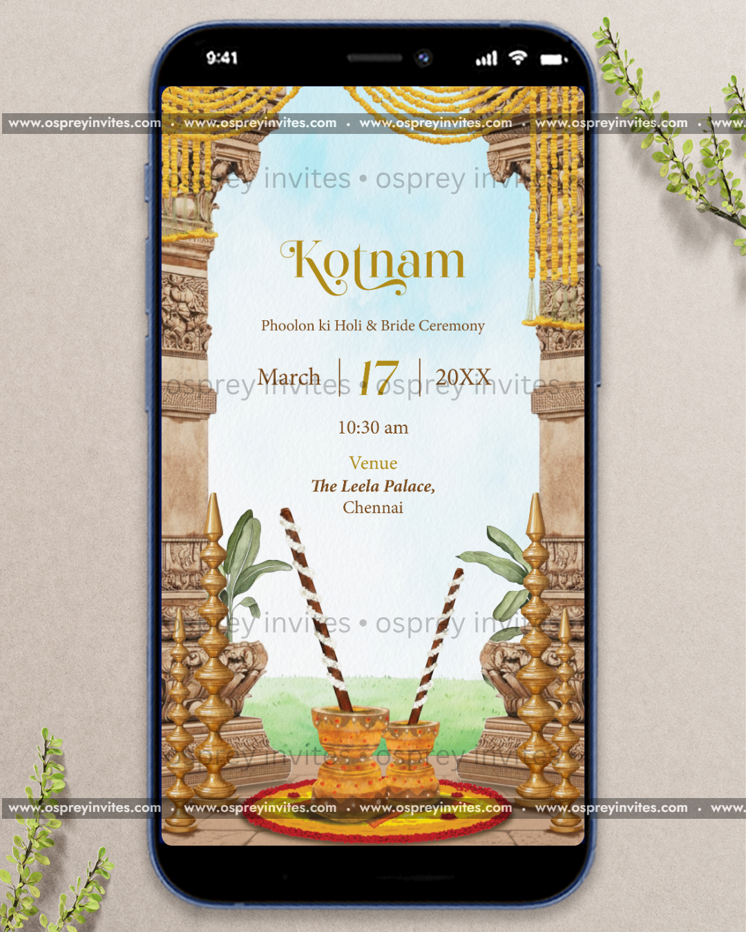 South Indian Temple Wedding Invitation – Illustrated