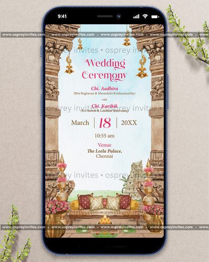 South Indian Temple Wedding Invitation – Illustrated