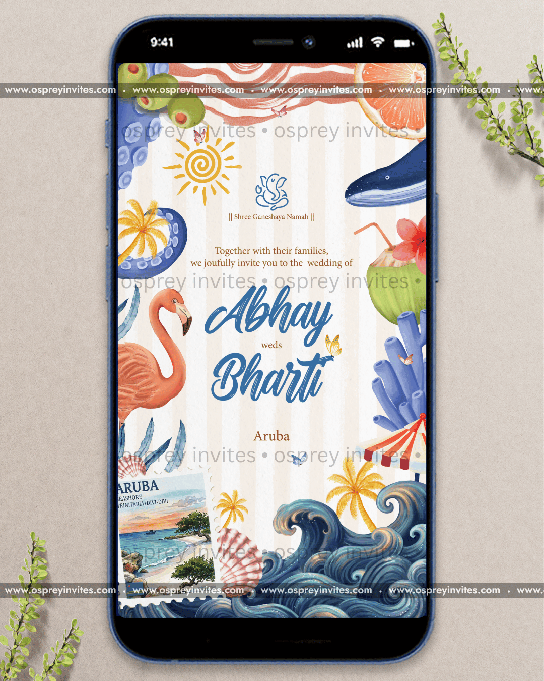 Postcard Paradise Wedding Invite