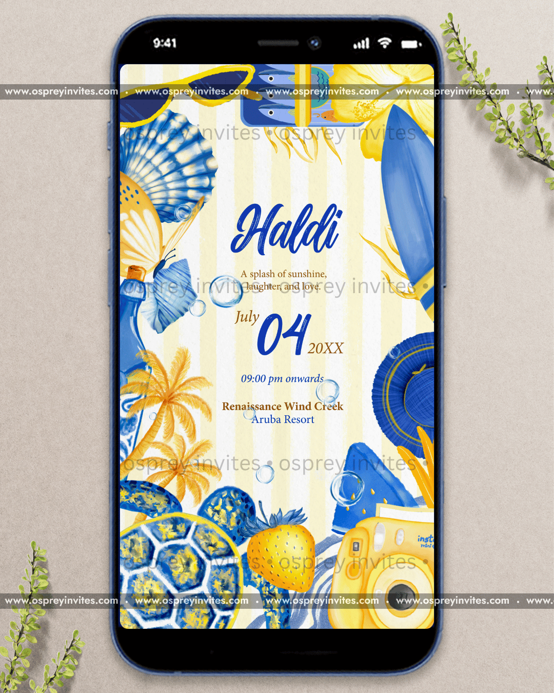 Postcard Paradise Wedding Invite