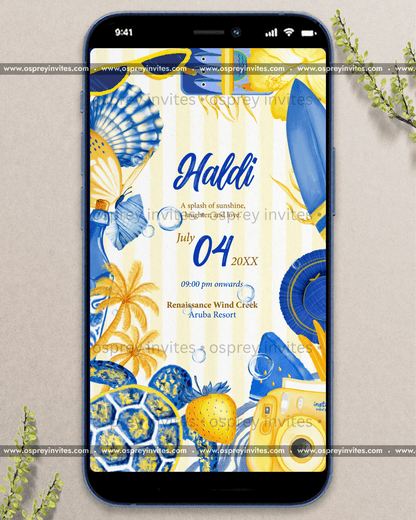 Postcard Paradise Wedding Invite