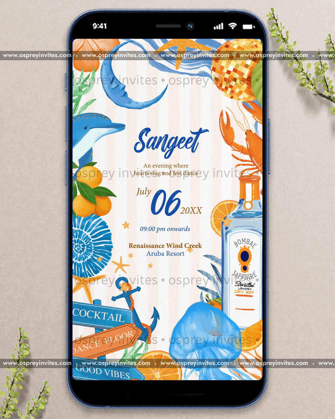 Postcard Paradise Wedding Invite