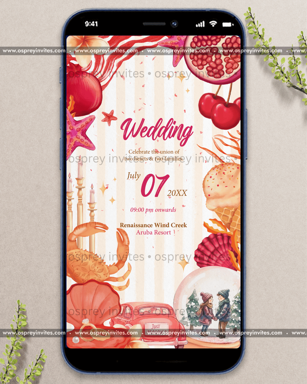 Postcard Paradise Wedding Invite