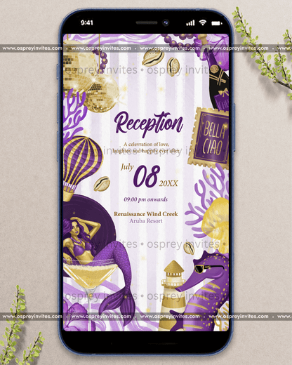 Postcard Paradise Wedding Invite
