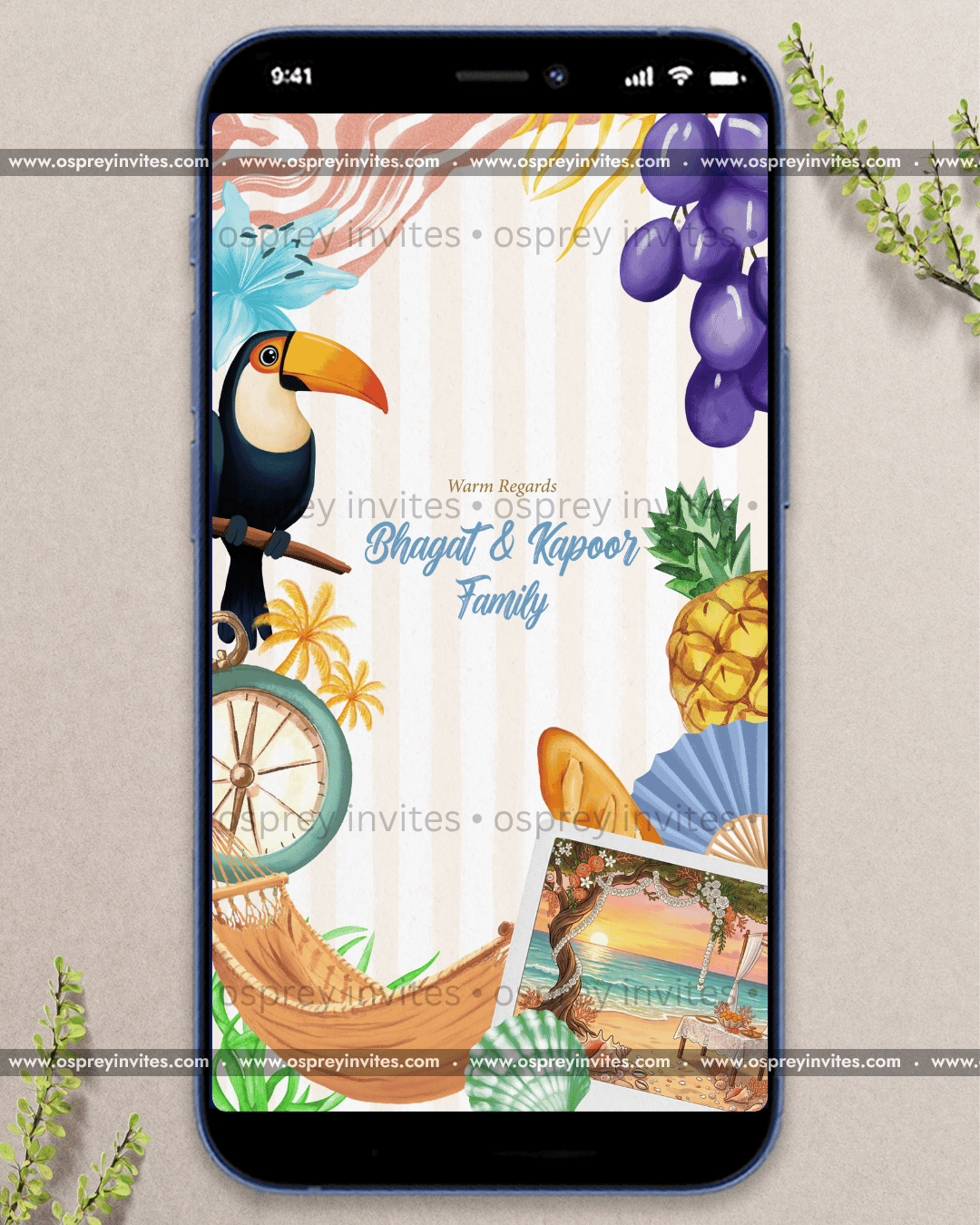 Postcard Paradise Wedding Invite