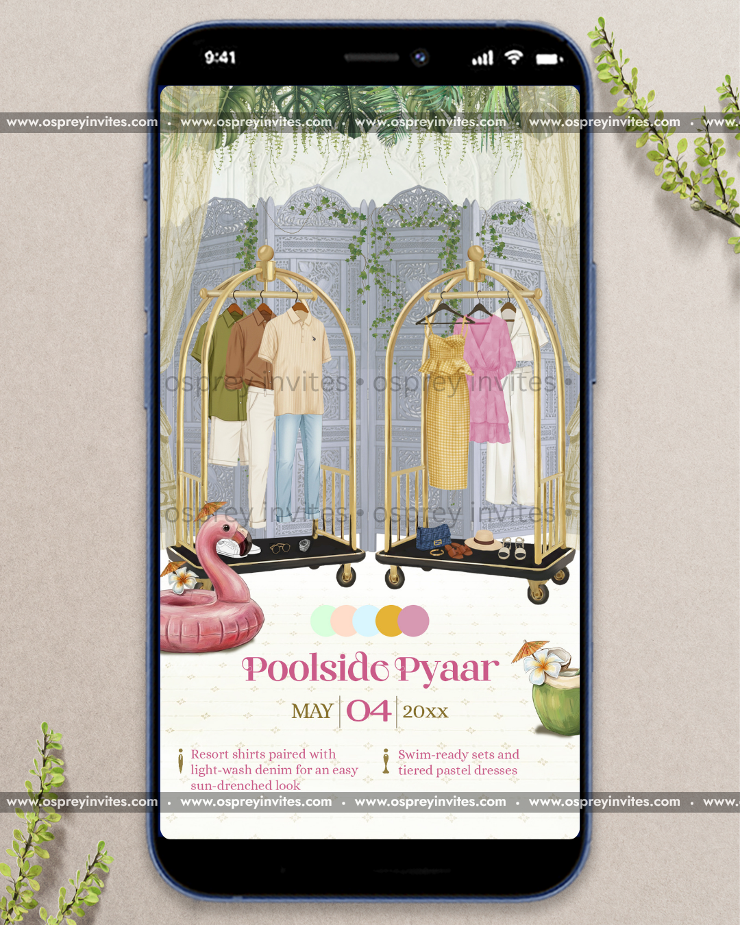 Personalised bridal trousseau planner PDF page with neat outfit slots and contemporary editorial design styling
