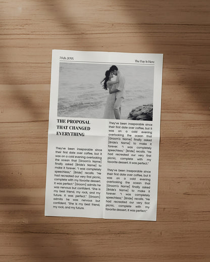 Wedding Times celebration edition page with interactive game prompts, proposal feature and personalised ceremony itinerary