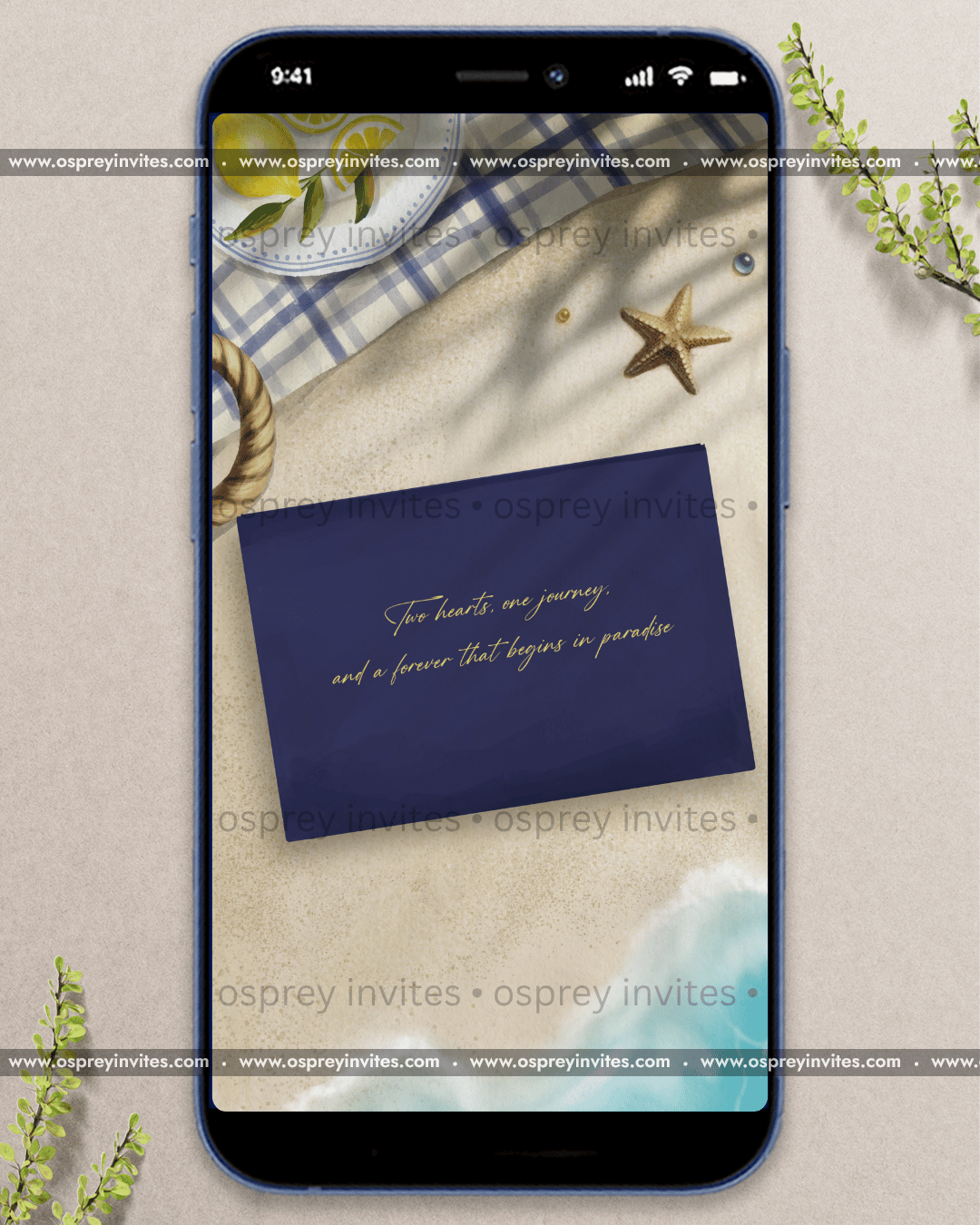 Postcard Paradise Wedding Invite