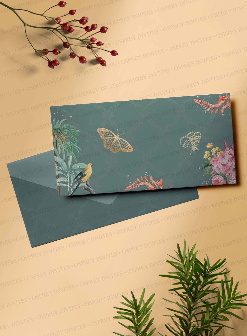 Beautiful money envelopes design for Indian weddings with hand-illustrated birds design, this money envelopes design part of a wedding stationery collection customized with the family names of the bride and groom.