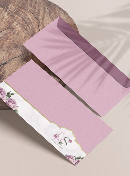 Money envelope design with a floral pink rose design is a must-have item in your wedding stationery suite, customised wedding stationery collection